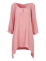 Loose Solid Color Irregular Hem 3/4 Sleeve O Neck Dress For Women