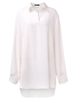 Loose Solid Lapel Button Chiffon Irregular Split Women Blouse