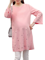 Loose Solid Rivet Long Sleeve Maternity Women Mini Dress