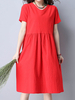 Loose Solid Short Sleeve V Neck Women Dresses
