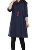 Loose Solid Turtleneck Long Sleeve Pocket Cotton Dress For Women