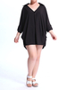 Loose Solid V-Neck Batwing Sleeve Chiffon T-Shirt For Women