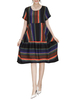 Loose Stripe Patchwork O-Neck Short Sleeve A-Line Dress For Women