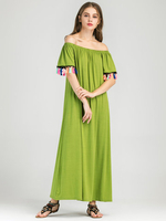 Loose Tassels Off-shoulder Short Sleeve Maxi Dress For Women