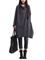 Loose Turtleneck Long Sleeve Solid Vintage Dress