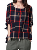 Loose Vintage Women Check Plaid Pocket High Low T-shirt