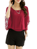 Loose Women Batwing Sleeve Hollow Out Patchwork Chiffon T-Shirt