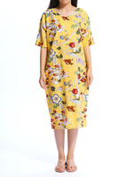 Loose Women Chinese Style Flower Printed Back Split Midi Dress