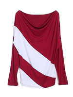Loose Women Contrast Color Long Sleeve Stripe T-Shirt