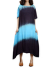 Loose Women Contrast Color O-Neck Short Sleeve High Low Dress