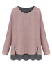 Loose Women Faux Patchwork Long Sleeve Knitted Blouse