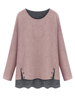 Loose Women Faux Patchwork Long Sleeve Knitted Blouse