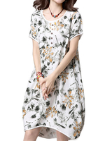 Loose Women Flower Ink Printing Pocket High Low Dress