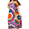 Loose Women Flower Watercolor Printing Linen Dress