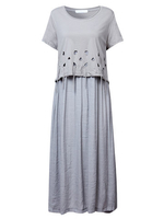 Loose Women Hollow Patchwork Fake Two-piece Linen Dress
