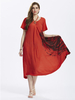 Loose Women Ink Printed O-Neck Short Sleeve Cotton Linen Dress