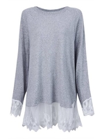 Loose Women Lace Patchwork Long Sleeve Pullover Blouse