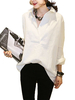 Loose Women Lapel Solid Back Button Irregular Cotton Shirt Blouse