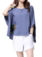 Loose Women Mori Girl Printed Patchwork Batwing Sleeve T-shirt