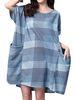 Loose Women Plaid Pocket Cotton Linen Mini Dress