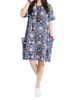 Loose Women Pocket Short Sleeve Floral Linen Dress