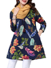 Loose Women Printed O-Neck Long Sleeve A-Line Dress Mini Dress