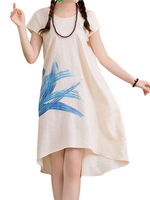 Loose Women Printing Irregular Cotton Linen Dress
