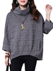 Loose Women Pure Color Turtleneck Batwing Sleeve Cotton Blouse