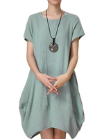 Loose Women Solid Color Irregular Linen Lantern Dress