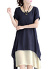 Loose Women Solid Fake Two-Piece Split Cotton Linen Dress