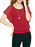 Loose Women Solid Half Sleeve O-Neck Chiffon T-Shirt