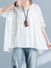 Loose Women Solid Lace Patchwork Embroidery Hollow Tops