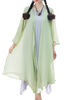 Loose Women Solid Lotus Printed Irregular Linen Cardigan