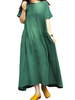 Loose Women Solid O-Neck Short Sleeve High Low Linen Dress