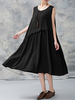 Loose Women Solid Pleated Patchwork A-line Maxi Dress