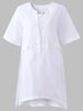 Loose Women Solid Short Sleeve Pockets Side Split Shirts