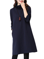 Loose Women Solid Turtleneck Long Sleeve Straight Dress