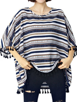 Loose Women Stripe Batwing Sleeve Tassels Irregular T-shirt