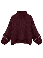 Loose Women Turtleneck Zipper Sleeve Knitted Short Sweater