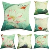 Lotus Linen Cushion Cover Traditional Chinese Pillow Case