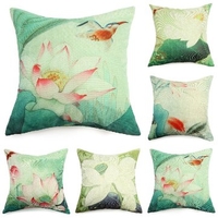 Lotus Linen Cushion Cover Traditional Chinese Pillow Case