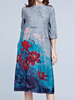 Lotus Print Long Sleeve Stand Collar Women Dresses