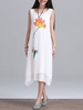 Lotus Printed Layer Sleeveless Vintage Elegant Dress
