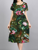 Lotus Printed O Neck Short Sleeve Women Dresses