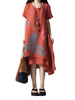 Lotus Printing Irregular Hem A-Line Dress For Women
