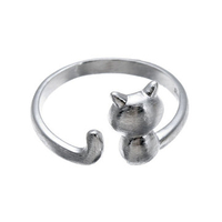 Lovely Cat Adjustable 925 Sterling Silver Finger Ring