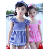 Lovely Girls Lace Flounce Side Striped Deep Plunge Back Swimsuit Bathing Suits