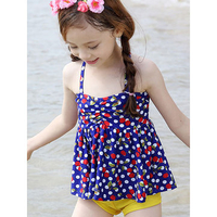 Lovely Sweet Polka Dot Cherry Printing Ruffle Two Pieces Swimsuit For Girls