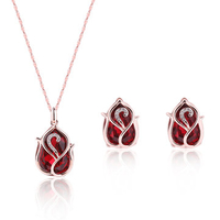 Luxury Jewelry Set Red Crystal Rhinestone Necklace Earrings Set