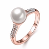 Luxury Simple Ring Rose Gold Pearl Rhinestone Ring for Women Gift